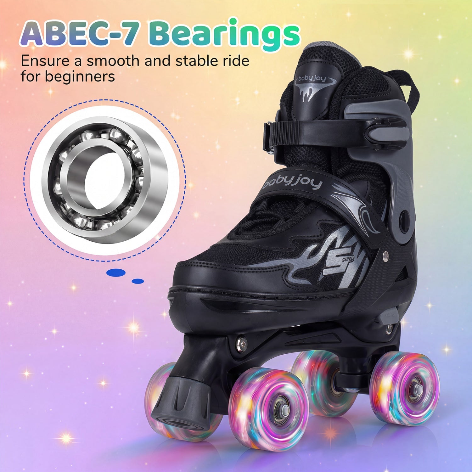 Kids & Teen Adjustable Quad Roller Skates with Light-Up Wheels - Niksstuff