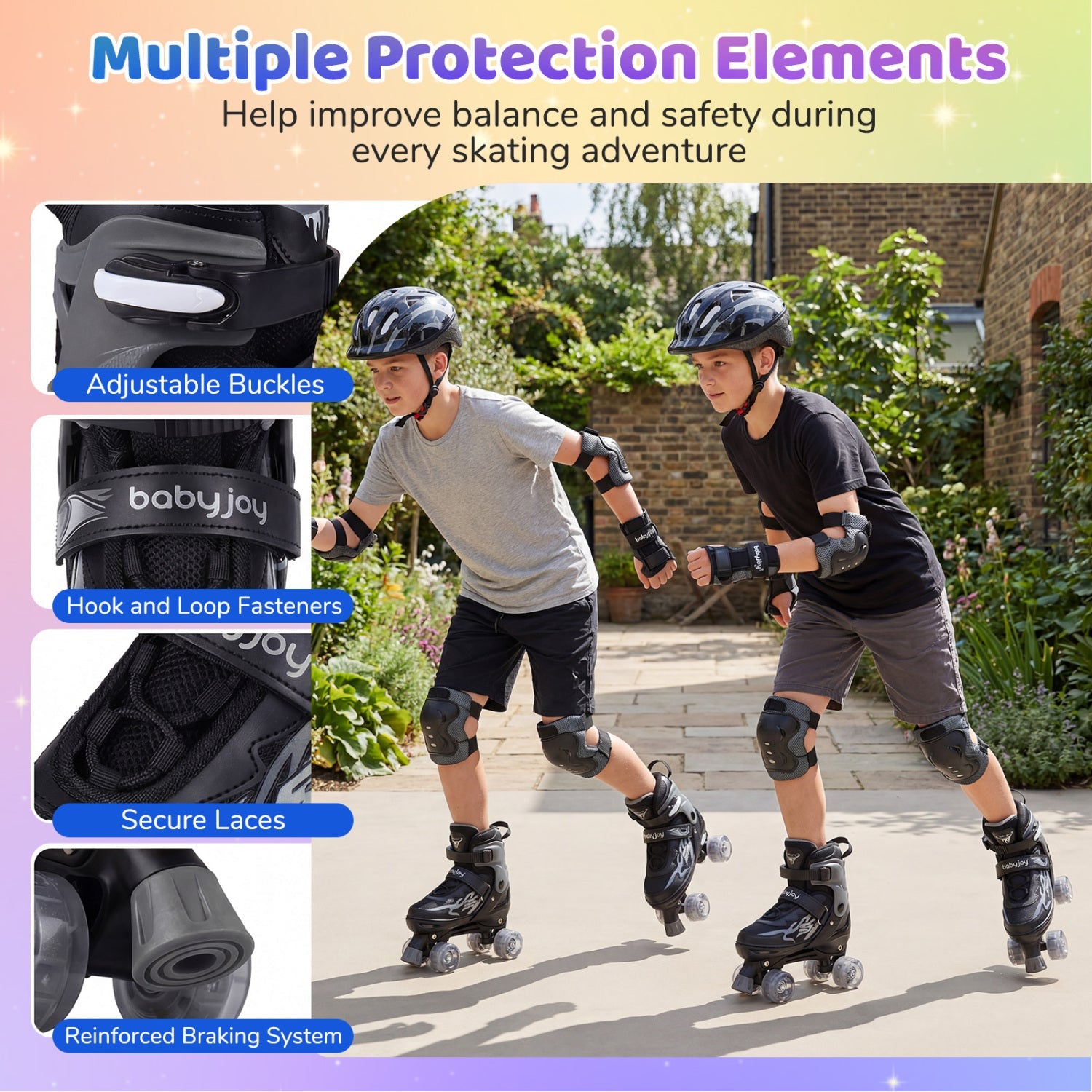 Kids & Teen Adjustable Quad Roller Skates with Light-Up Wheels - Niksstuff