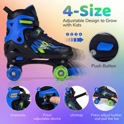 Kids & Teen Adjustable Quad Roller Skates with Light-Up Wheels - Niksstuff