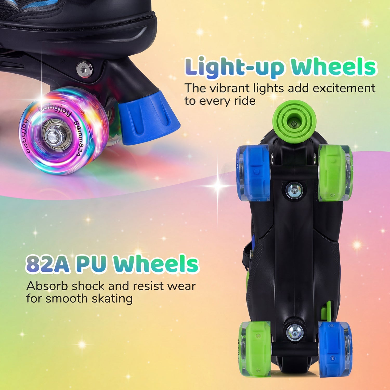 Kids & Teen Adjustable Quad Roller Skates with Light-Up Wheels - Niksstuff