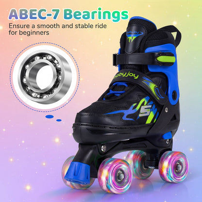 Kids & Teen Adjustable Quad Roller Skates with Light-Up Wheels - Niksstuff