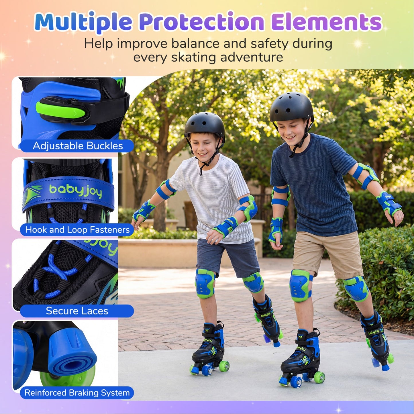 Kids & Teen Adjustable Quad Roller Skates with Light-Up Wheels - Niksstuff