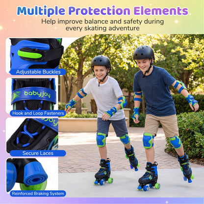 Kids & Teen Adjustable Quad Roller Skates with Light-Up Wheels - Niksstuff