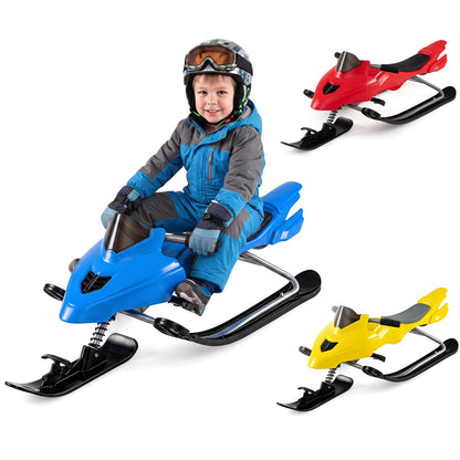 Snow Racer Sled for Kids | Brakes, Steering & Spring Suspension | Ages 6–12 | 90 lb Capacity | 3 Colors