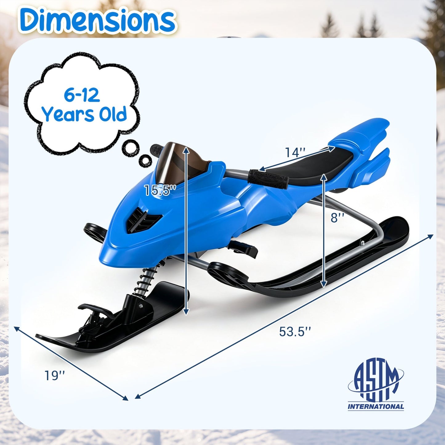 Snow Racer Sled for Kids | Brakes, Steering & Spring Suspension | Ages 6–12 | 90 lb Capacity | 3 Colors