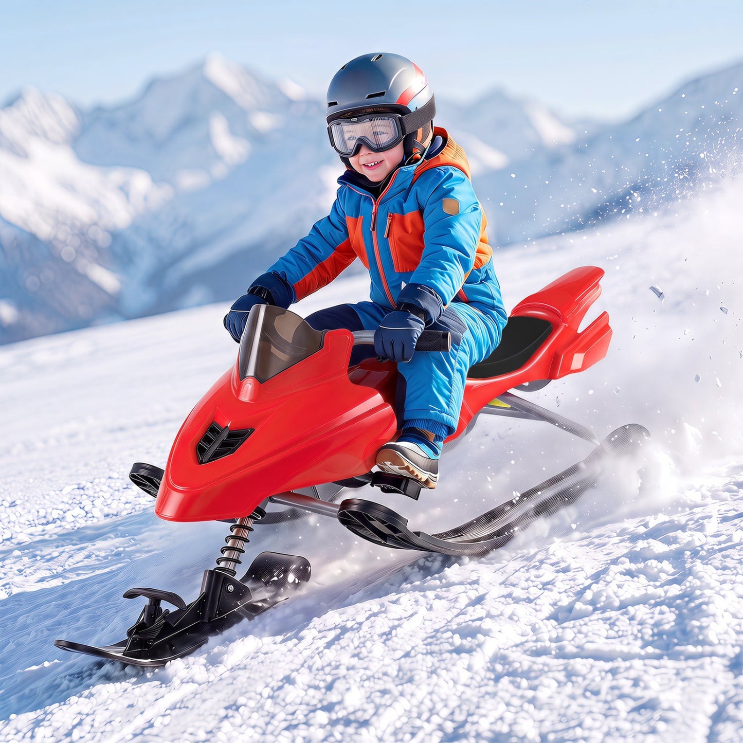 Snow Racer Sled for Kids | Brakes, Steering & Spring Suspension | Ages 6–12 | 90 lb Capacity | 3 Colors