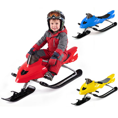 Snow Racer Sled for Kids | Brakes, Steering & Spring Suspension | Ages 6–12 | 90 lb Capacity | 3 Colors