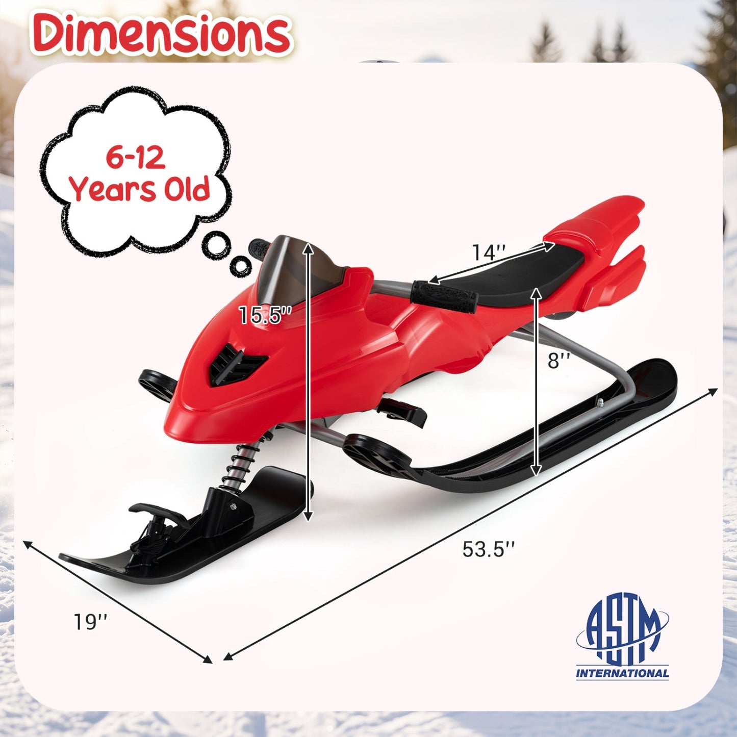 Snow Racer Sled for Kids | Brakes, Steering & Spring Suspension | Ages 6–12 | 90 lb Capacity | 3 Colors