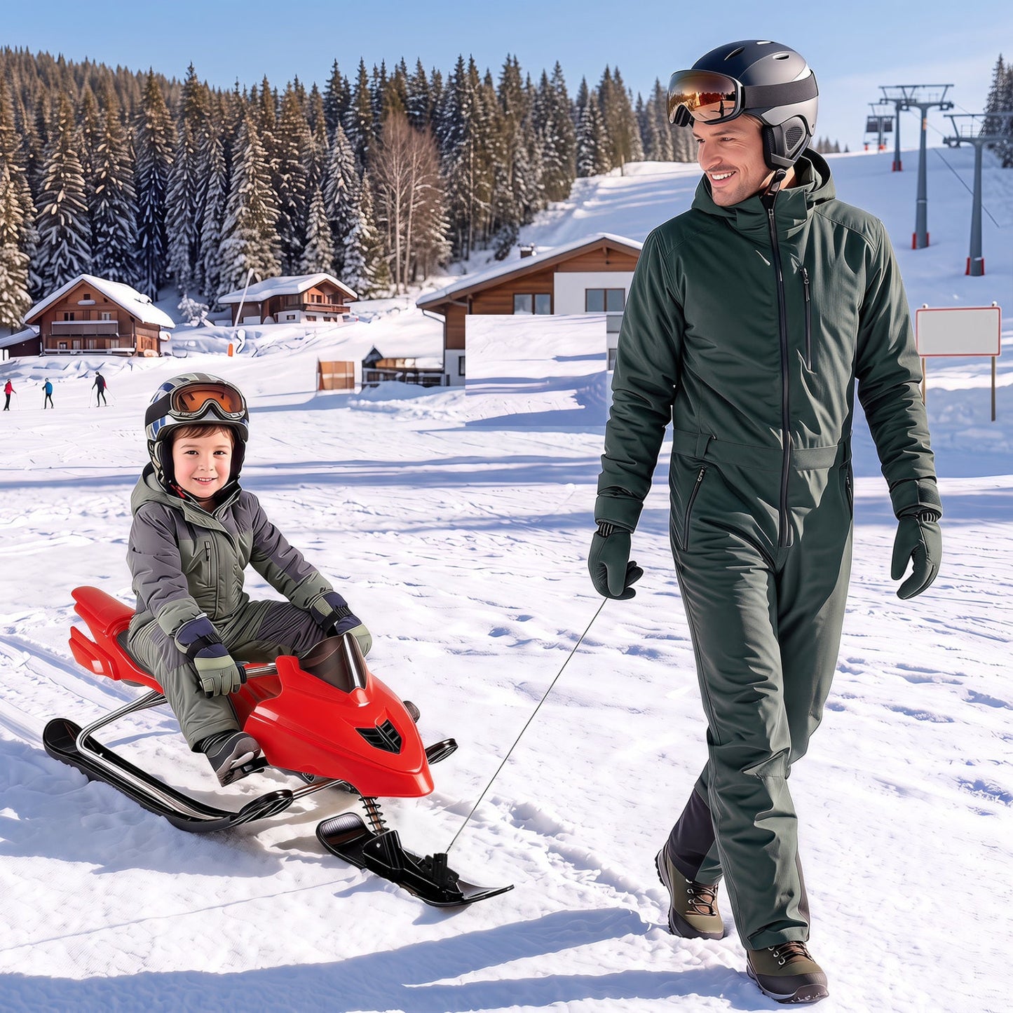 Snow Racer Sled for Kids | Brakes, Steering & Spring Suspension | Ages 6–12 | 90 lb Capacity | 3 Colors