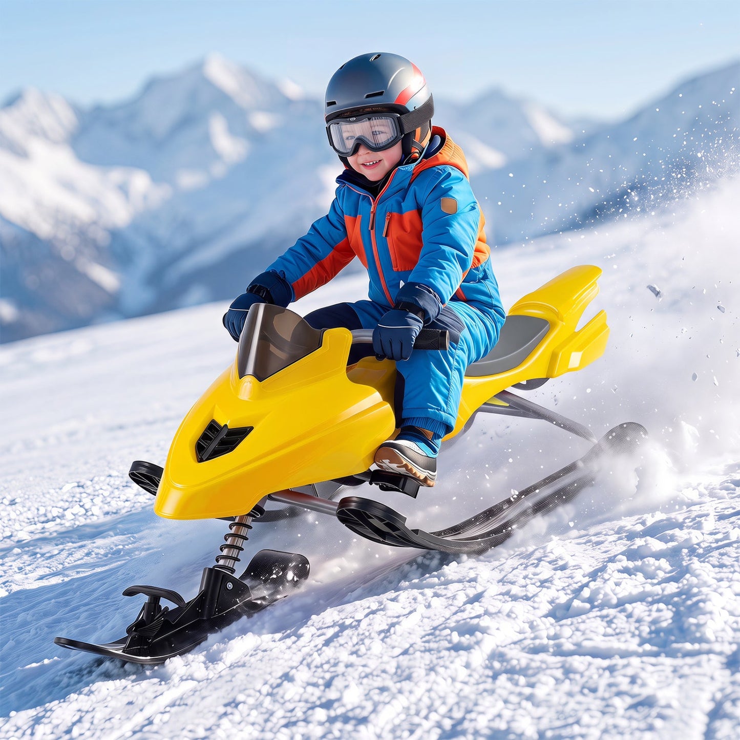 Snow Racer Sled for Kids | Brakes, Steering & Spring Suspension | Ages 6–12 | 90 lb Capacity | 3 Colors