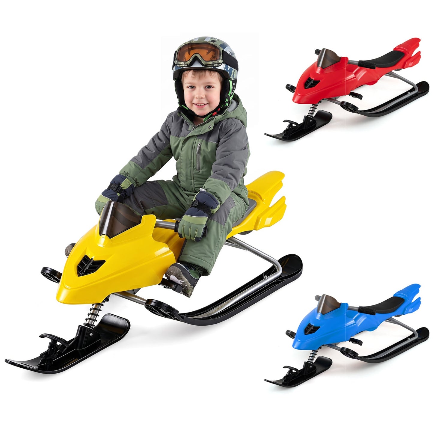 Snow Racer Sled for Kids | Brakes, Steering & Spring Suspension | Ages 6–12 | 90 lb Capacity | 3 Colors
