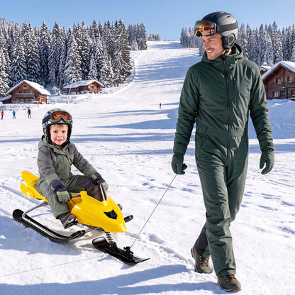 Snow Racer Sled for Kids | Brakes, Steering & Spring Suspension | Ages 6–12 | 90 lb Capacity | 3 Colors