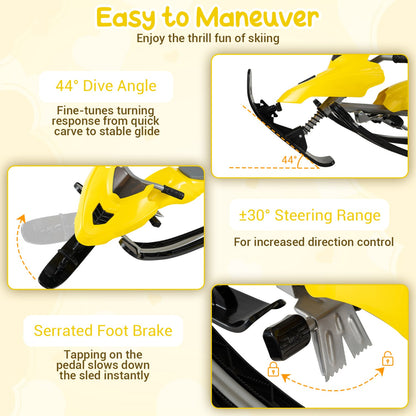 Snow Racer Sled for Kids | Brakes, Steering & Spring Suspension | Ages 6–12 | 90 lb Capacity | 3 Colors