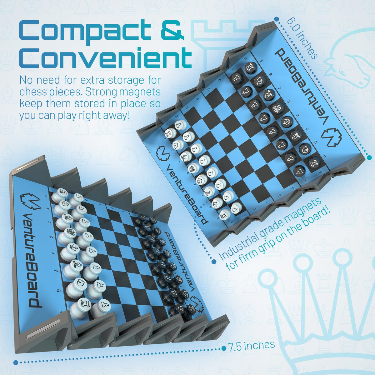 VentureBoard Mini Chess - Magnetic Roll-Up Travel Set, Skye Edition