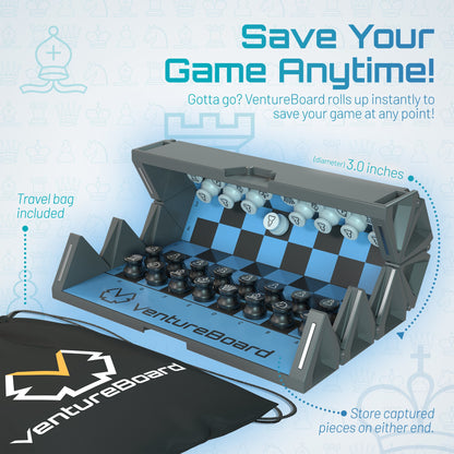 VentureBoard Mini Chess - Magnetic Roll-Up Travel Set, Skye Edition