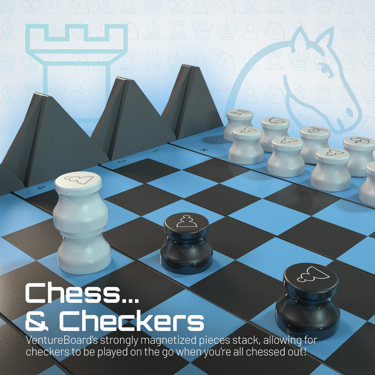 VentureBoard Mini Chess - Magnetic Roll-Up Travel Set, Skye Edition