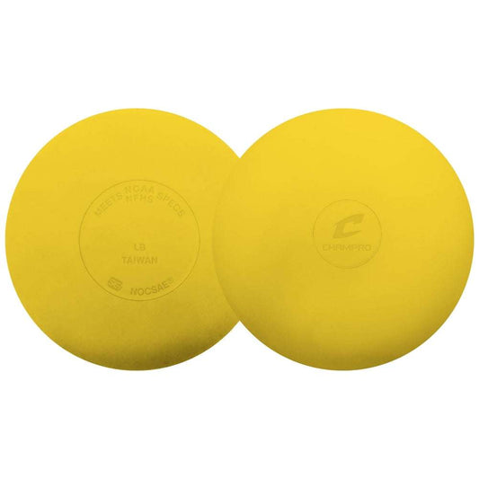 NOCSAE lacrosse balls, gold, two-pack with embossed stamps on both balls.