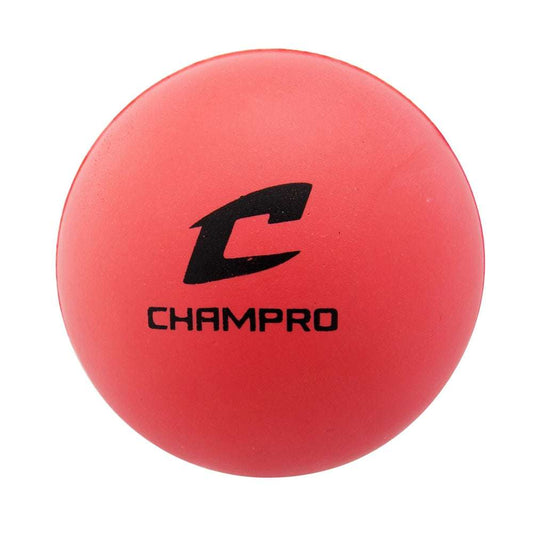 Red foam lacrosse ball with Champro black logo