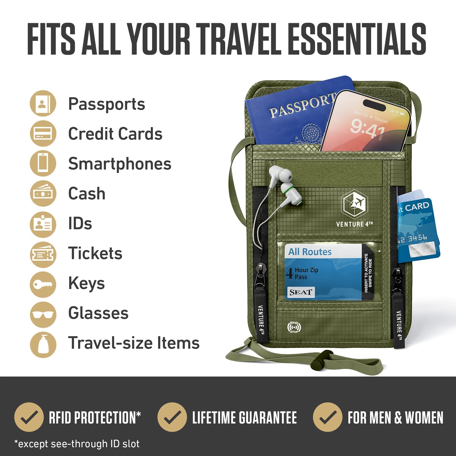VENTURE 4TH RFID Blocking Neck Pouch | Travel Wallet | 8 Colors - Niksstuff