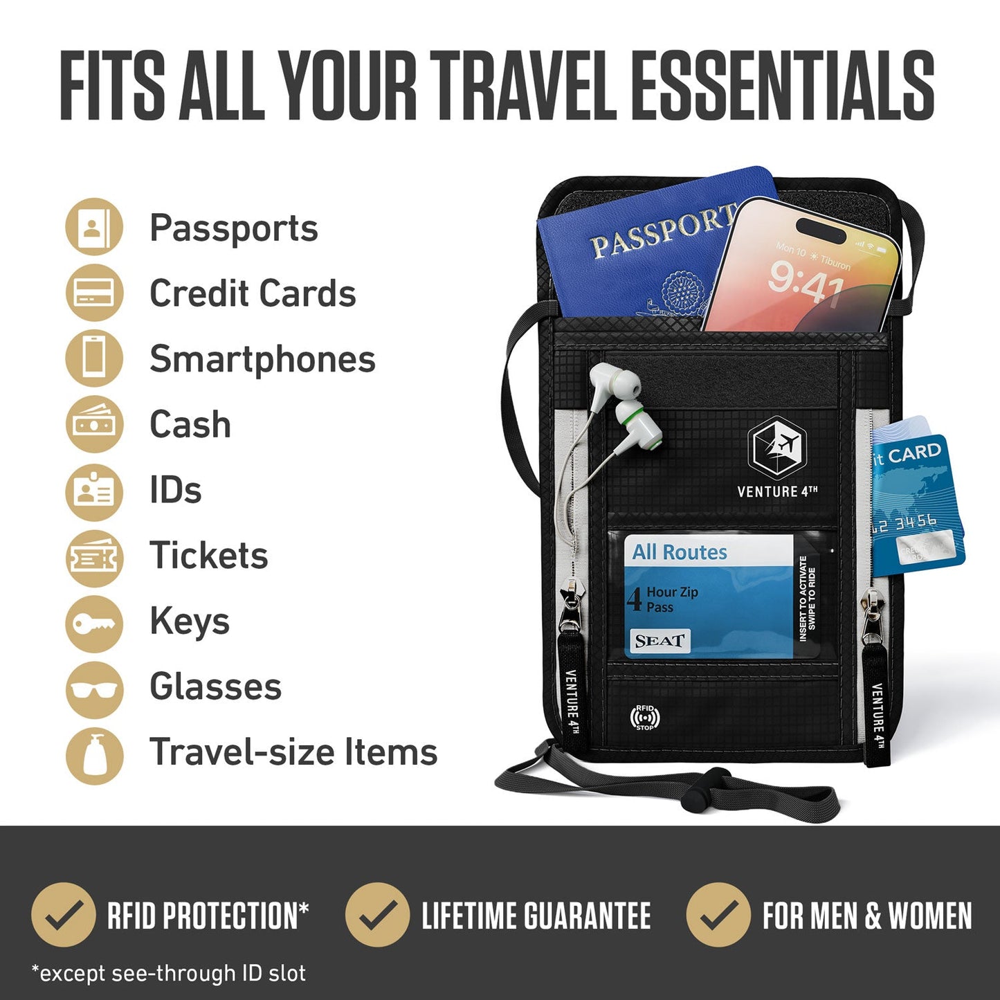 VENTURE 4TH RFID Blocking Neck Pouch | Travel Wallet | 8 Colors - Niksstuff
