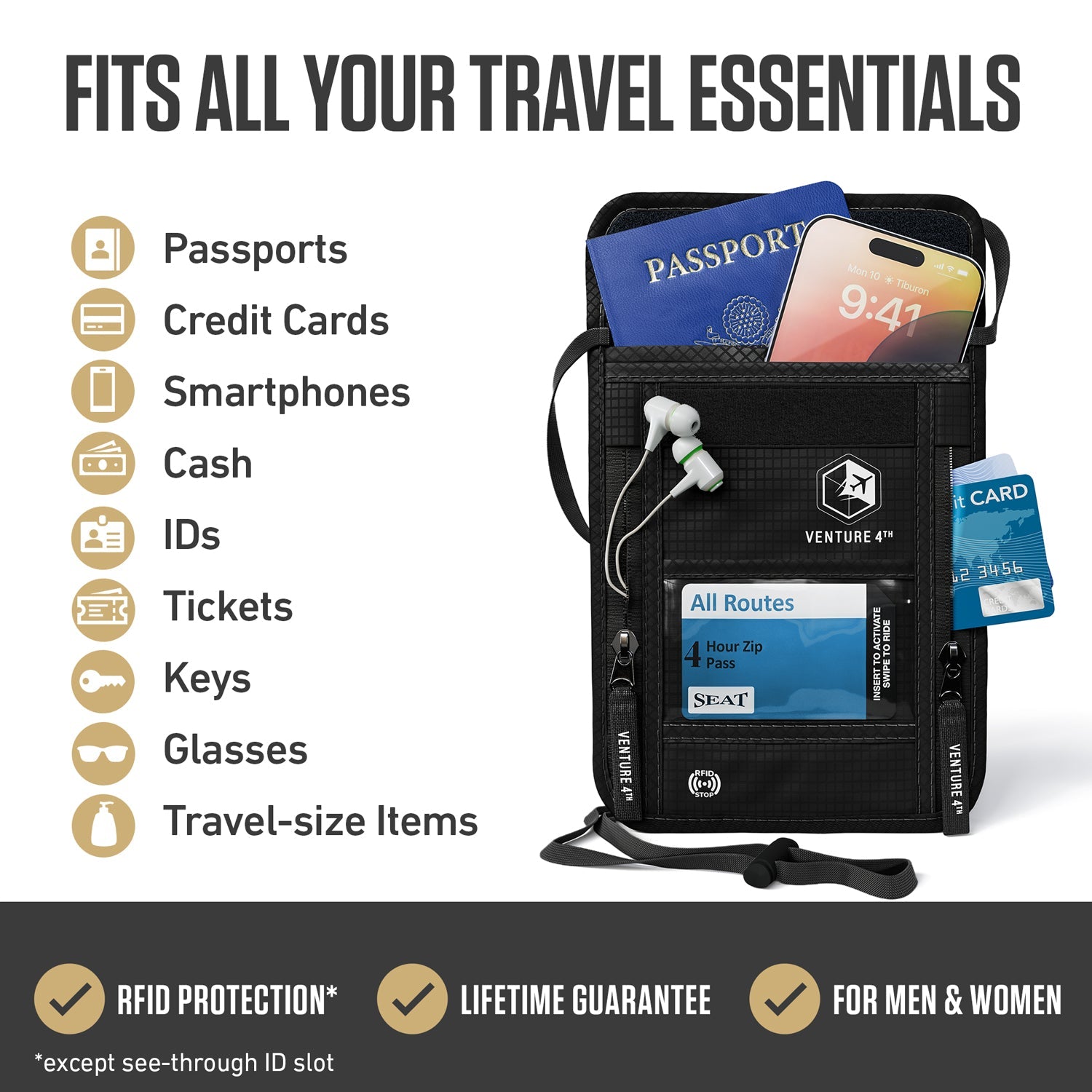VENTURE 4TH RFID Blocking Neck Pouch | Travel Wallet | 8 Colors - Niksstuff