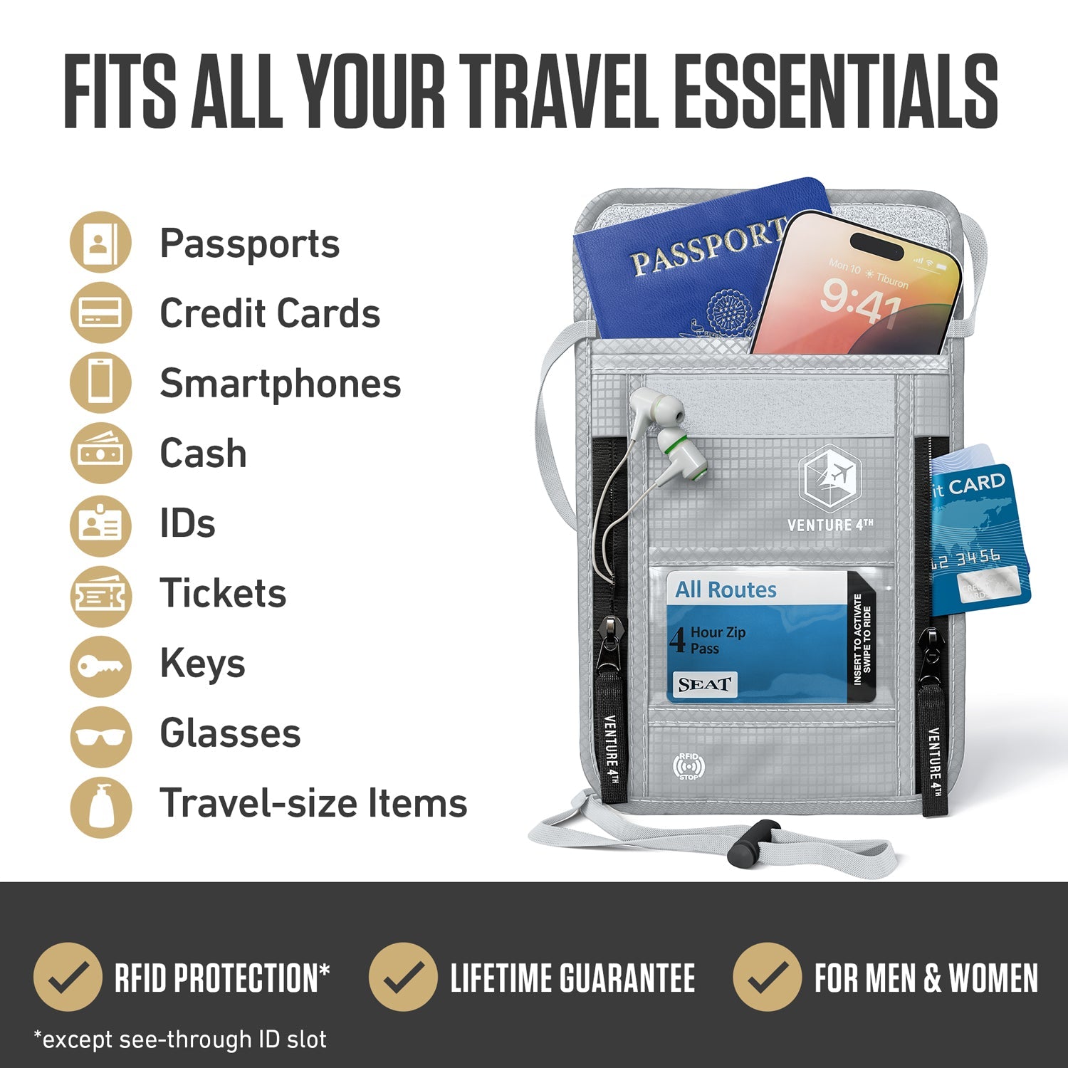 VENTURE 4TH RFID Blocking Neck Pouch | Travel Wallet | 8 Colors - Niksstuff