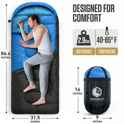 VENTURE 4TH Summer Sleeping Bag | 40–70°F | 29.5"x86.6" | Lightweight 2.7 lbs | 6 Colors - Niksstuff