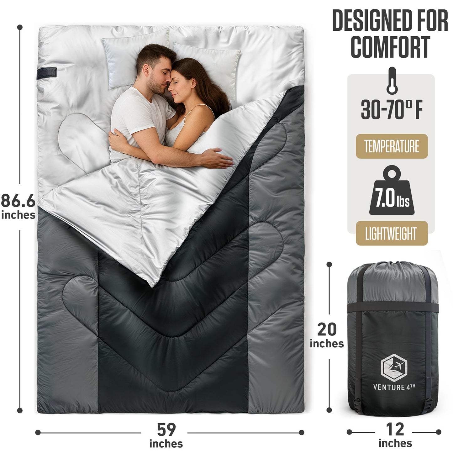 VENTURE 4TH Double Sleeping Bag for Two | 3-Season | 30°F–70°F - Niksstuff