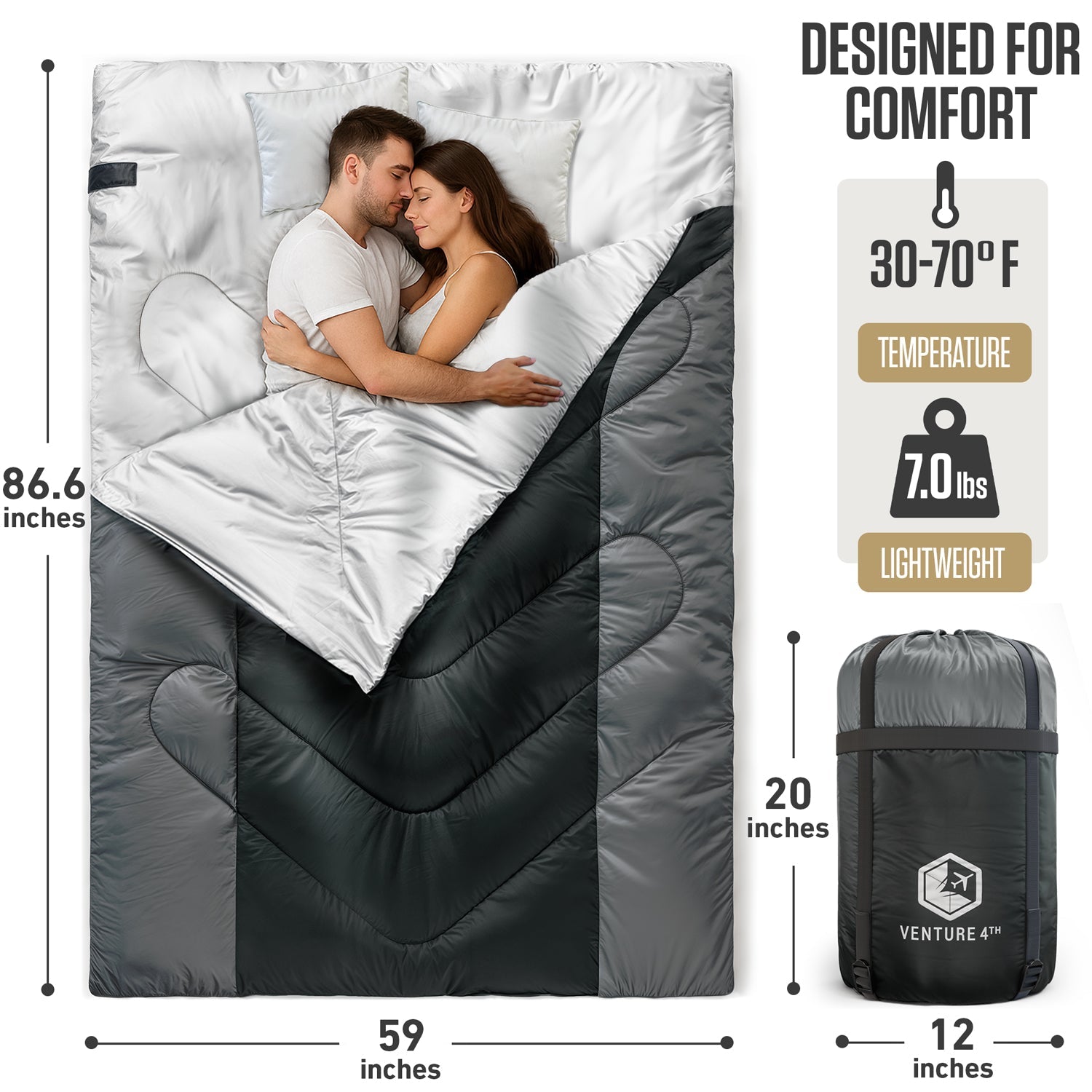 VENTURE 4TH Double Sleeping Bag for Two | 3-Season | 30°F–70°F - Niksstuff