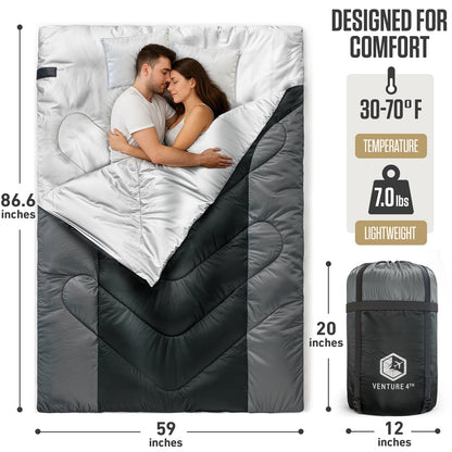 VENTURE 4TH Double Sleeping Bag for Two | 3-Season | 30°F–70°F - Niksstuff