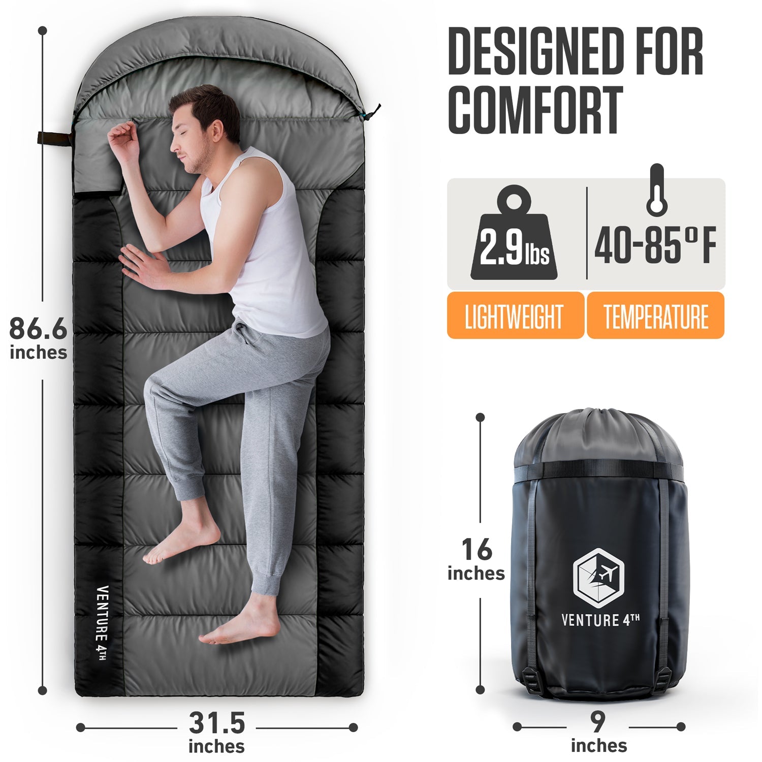 VENTURE 4TH Summer Sleeping Bag | 40–70°F | 29.5"x86.6" | Lightweight 2.7 lbs | 6 Colors - Niksstuff