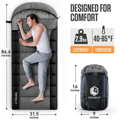 VENTURE 4TH Summer Sleeping Bag | 40–70°F | 29.5"x86.6" | Lightweight 2.7 lbs | 6 Colors - Niksstuff