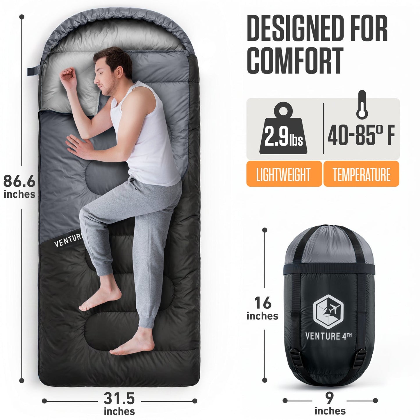 VENTURE 4TH Summer Sleeping Bag | 40–70°F | 29.5"x86.6" | Lightweight 2.7 lbs | 6 Colors - Niksstuff