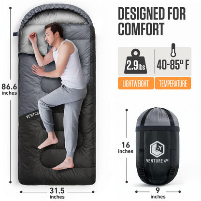 VENTURE 4TH Summer Sleeping Bag | 40–70°F | 29.5"x86.6" | Lightweight 2.7 lbs | 6 Colors - Niksstuff