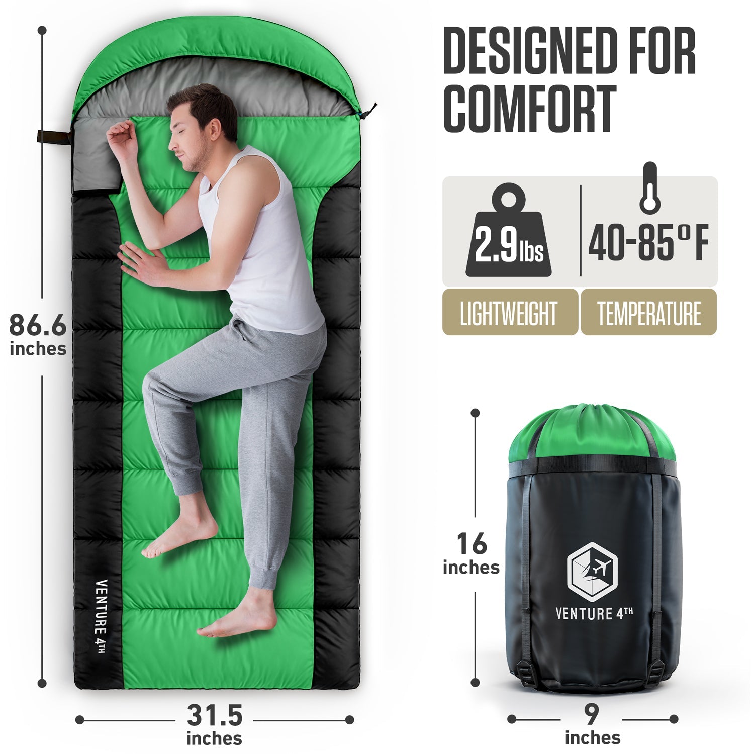 VENTURE 4TH Summer Sleeping Bag | 40–70°F | 29.5"x86.6" | Lightweight 2.7 lbs | 6 Colors - Niksstuff