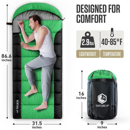 VENTURE 4TH Summer Sleeping Bag | 40–70°F | 29.5"x86.6" | Lightweight 2.7 lbs | 6 Colors - Niksstuff