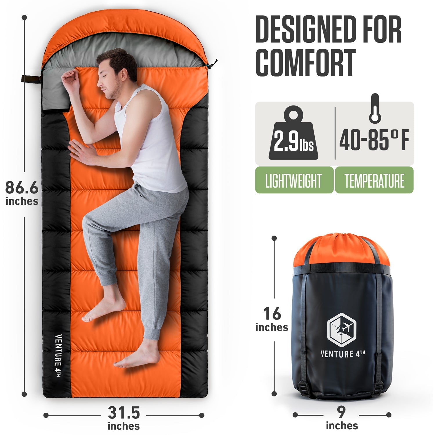 VENTURE 4TH Summer Sleeping Bag | 40–70°F | 29.5"x86.6" | Lightweight 2.7 lbs | 6 Colors - Niksstuff