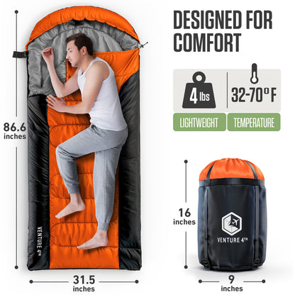VENTURE 4TH XXL Sleeping Bag for Big & Tall Campers | 30–70°F | 90" x 39" | 5 Colors - Niksstuff