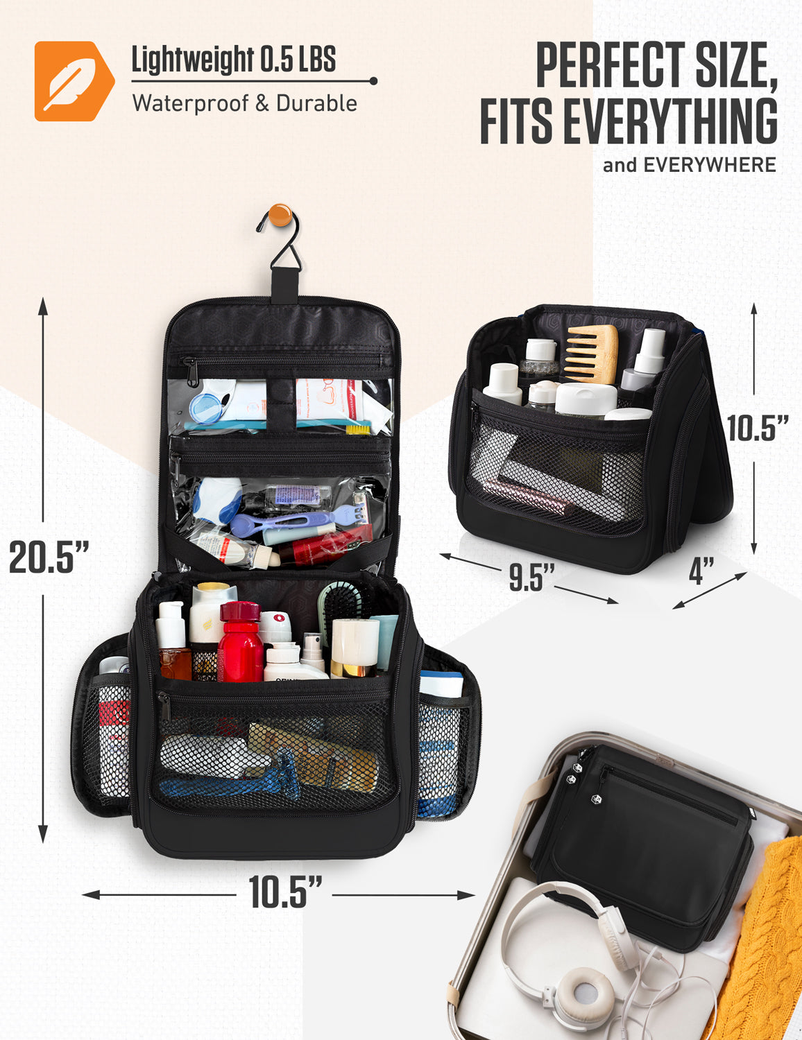 VENTURE 4TH Hanging Travel Toiletry Bag | TSA Compliant | 18 Colors & Designs - Niksstuff