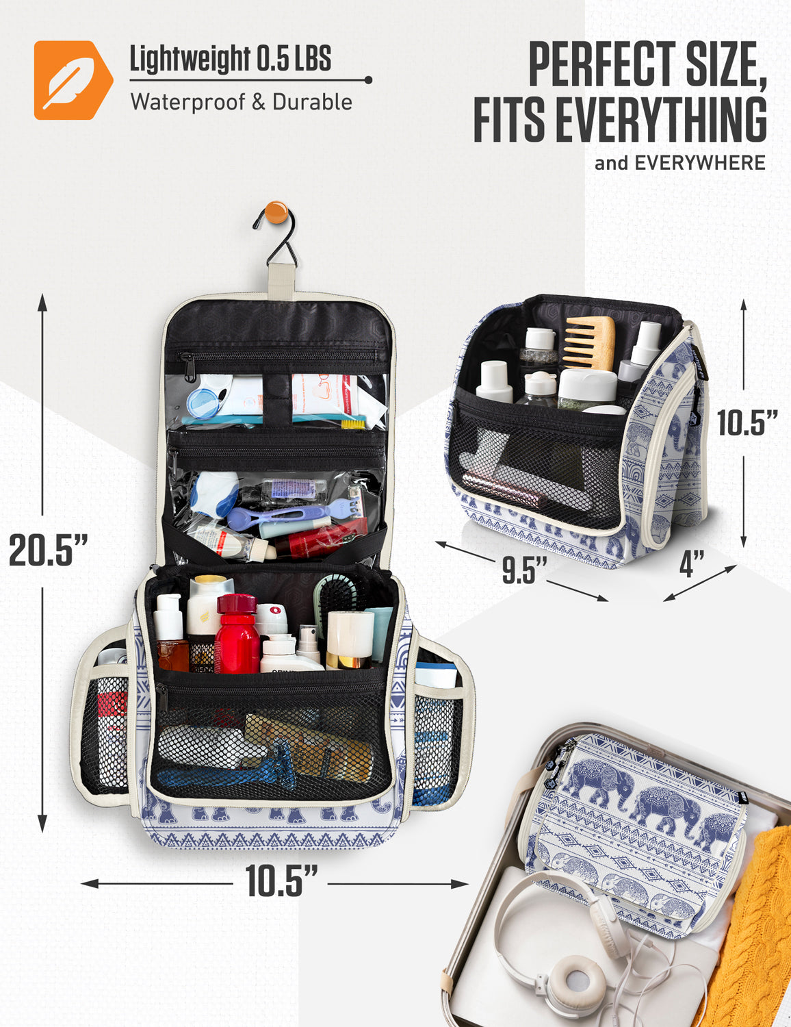 VENTURE 4TH Hanging Travel Toiletry Bag | TSA Compliant | 18 Colors & Designs - Niksstuff