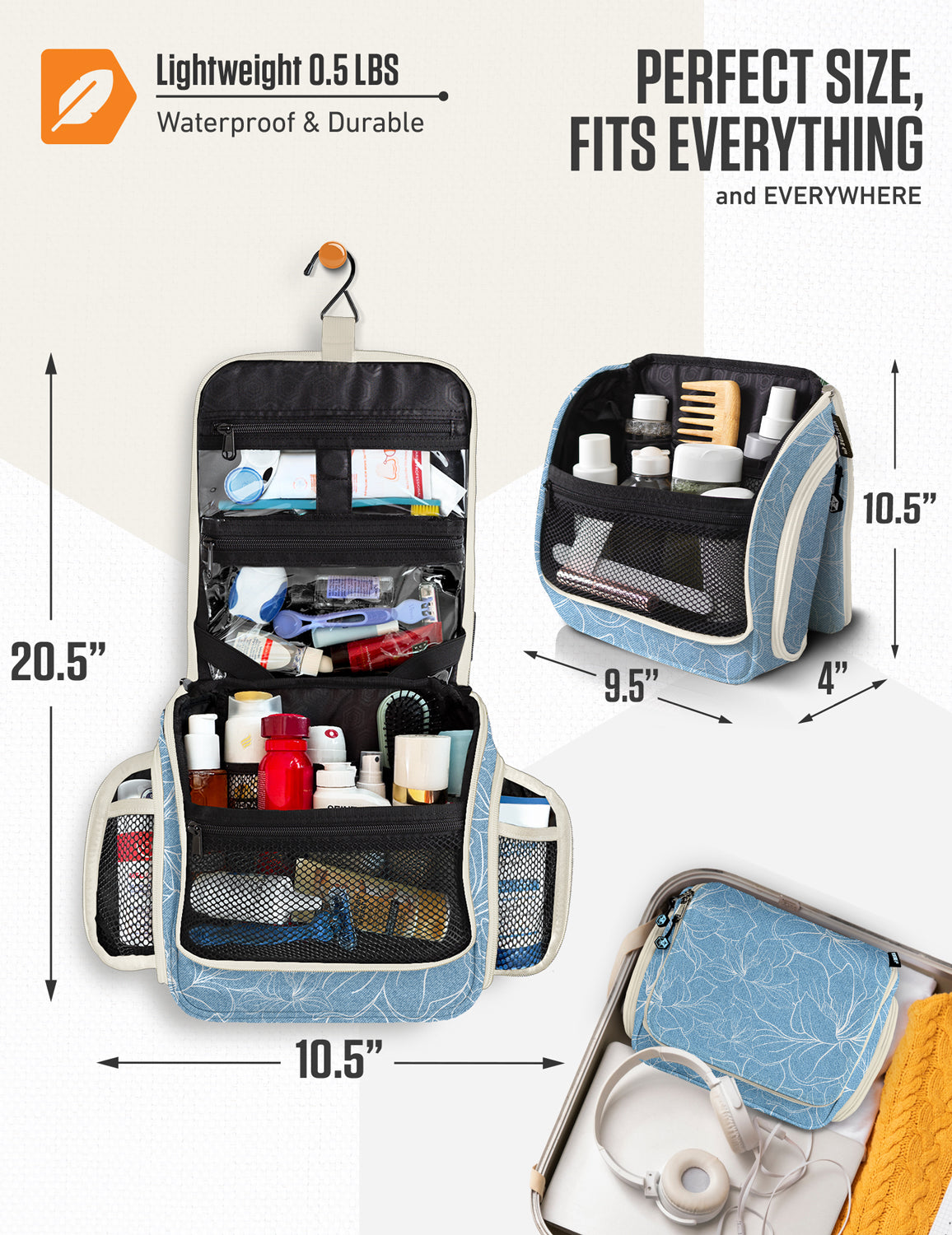 VENTURE 4TH Hanging Travel Toiletry Bag | TSA Compliant | 18 Colors & Designs - Niksstuff