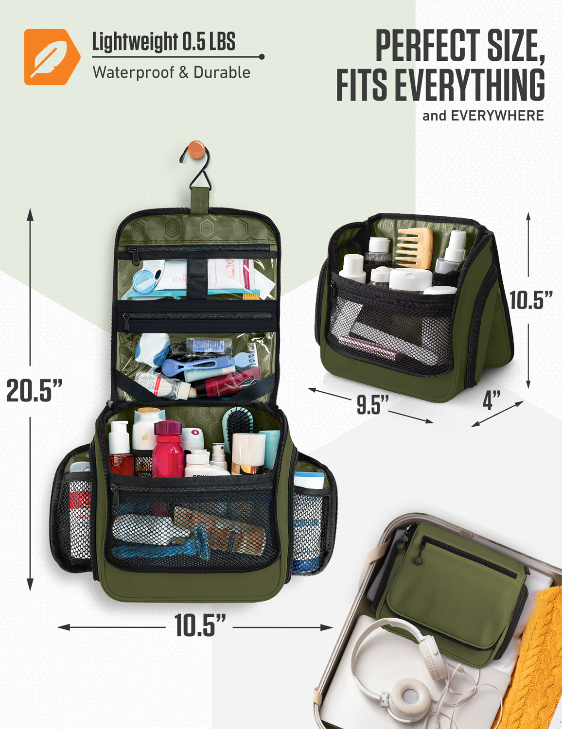 VENTURE 4TH Hanging Travel Toiletry Bag | TSA Compliant | 18 Colors & Designs - Niksstuff