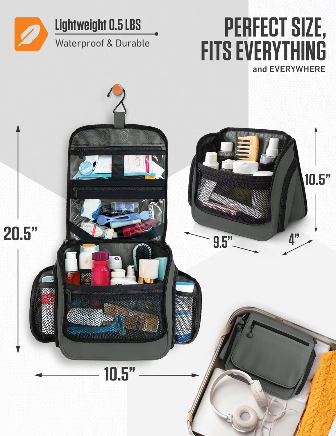 VENTURE 4TH Hanging Travel Toiletry Bag | TSA Compliant | 18 Colors & Designs - Niksstuff