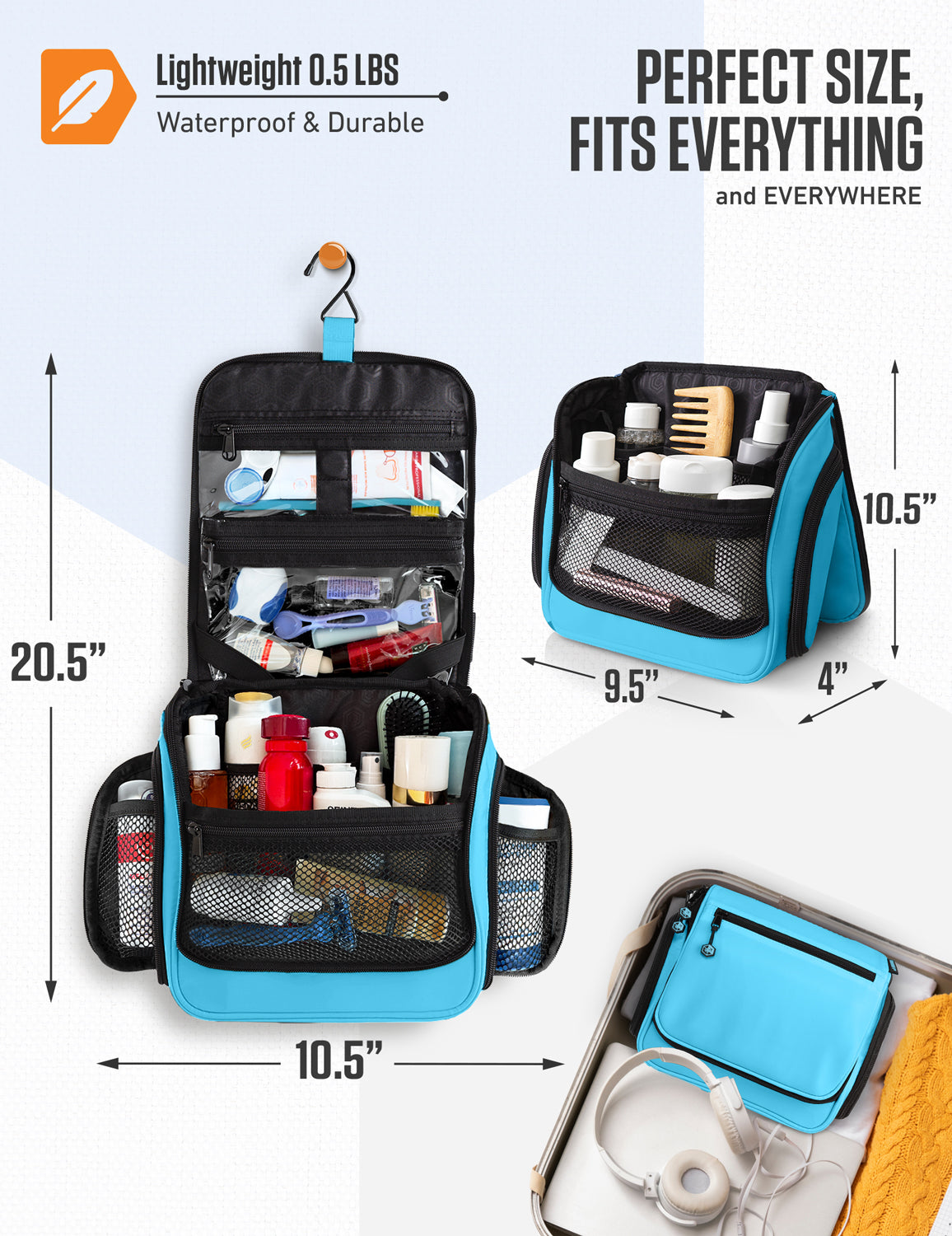 VENTURE 4TH Hanging Travel Toiletry Bag | TSA Compliant | 18 Colors & Designs - Niksstuff