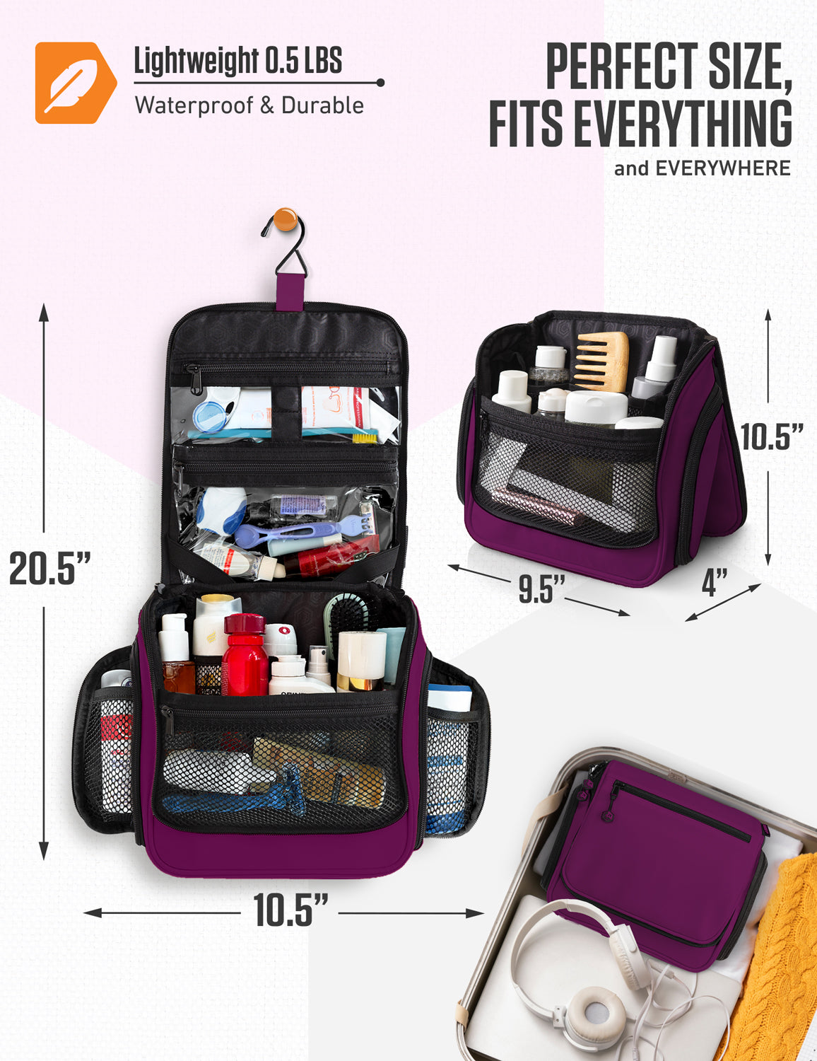 VENTURE 4TH Hanging Travel Toiletry Bag | TSA Compliant | 18 Colors & Designs - Niksstuff