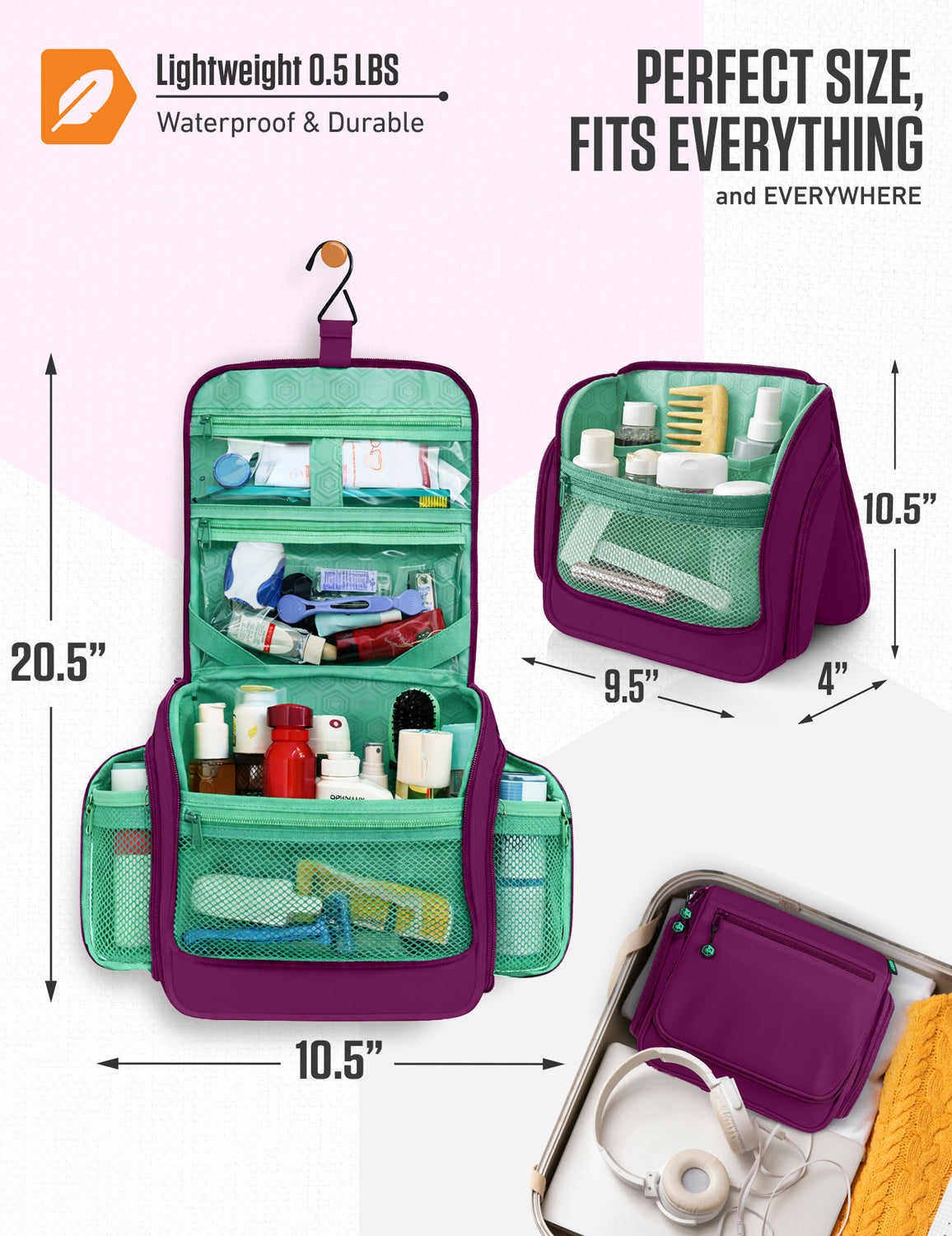 VENTURE 4TH Hanging Travel Toiletry Bag | TSA Compliant | 18 Colors & Designs - Niksstuff