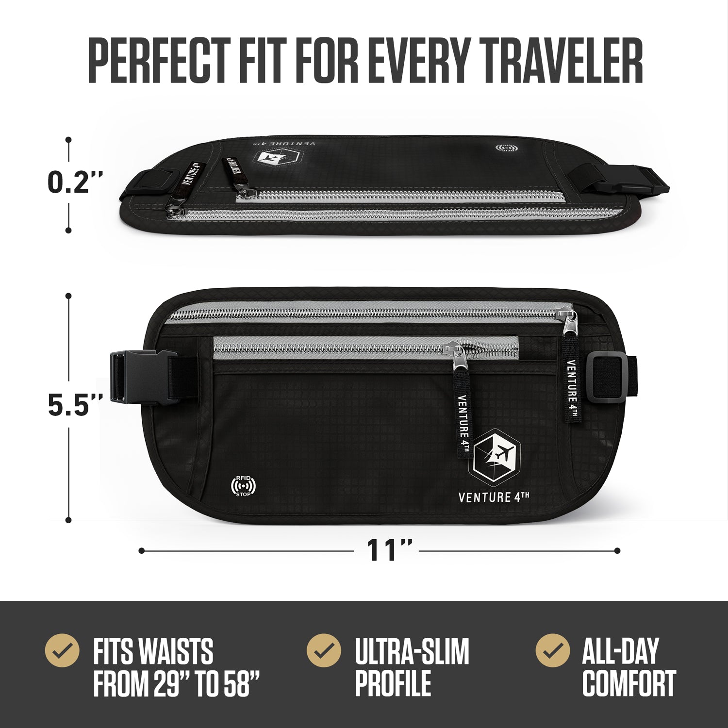 VENTURE 4TH RFID Safe Money Belt | Fits Up to 56" Waist | 12 Colors - Niksstuff