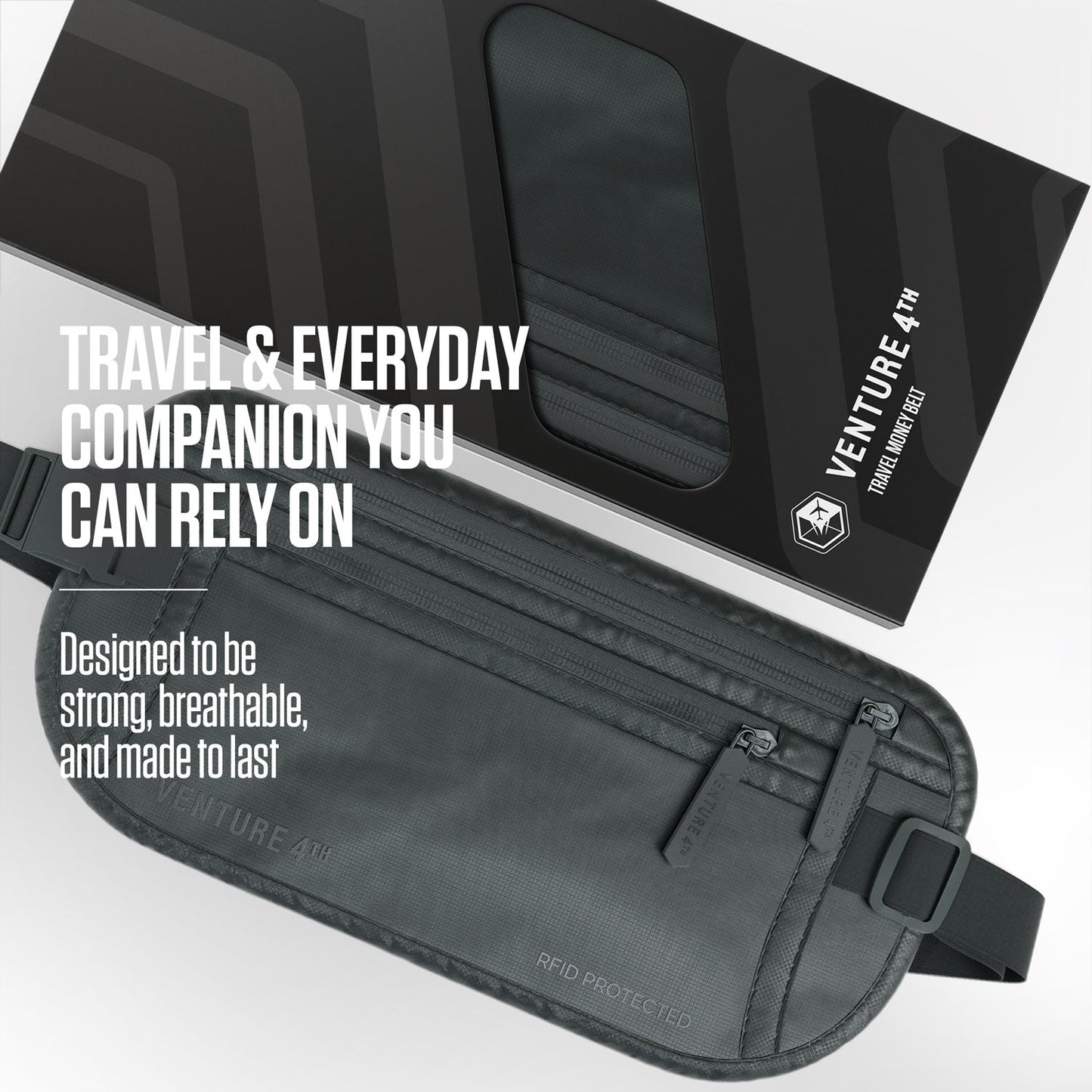 VENTURE 4TH RFID Blocking Travel Money Belt | Fits Up to 56" Waist | 8 Colors - Niksstuff