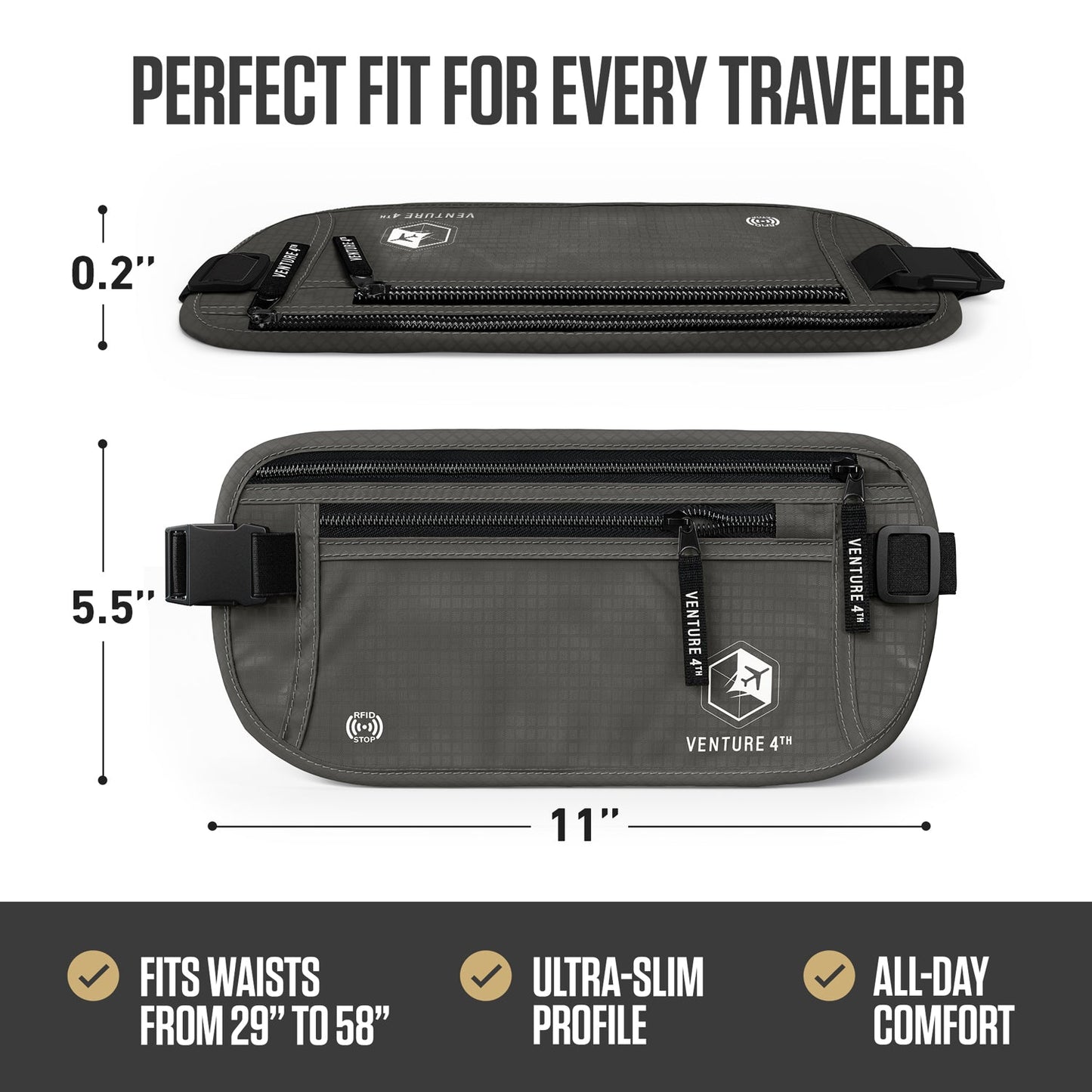 VENTURE 4TH RFID Safe Money Belt | Fits Up to 56" Waist | 12 Colors - Niksstuff
