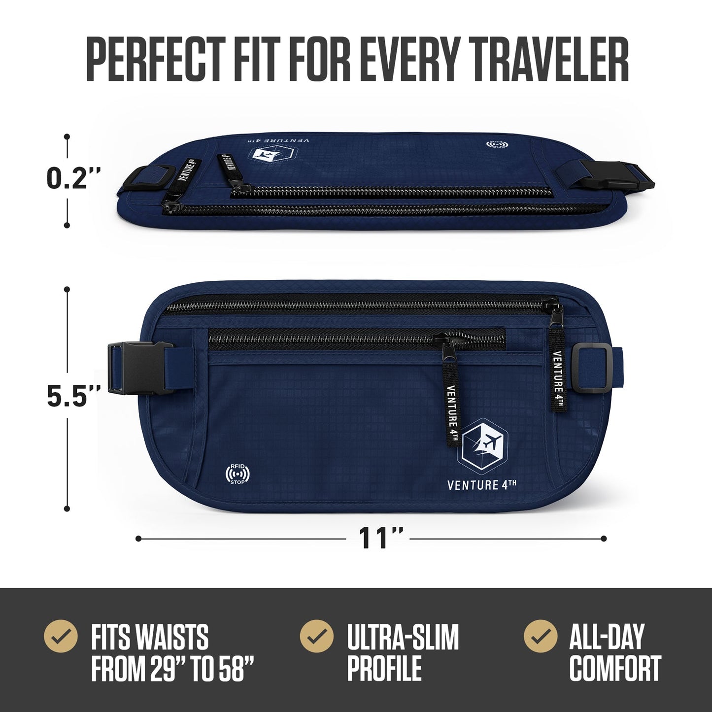 VENTURE 4TH RFID Safe Money Belt | Fits Up to 56" Waist | 12 Colors - Niksstuff